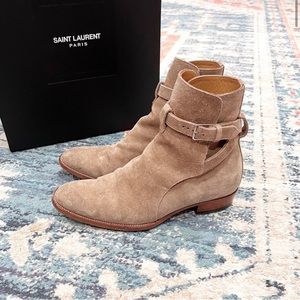 Saint laurent suede ankle moto boots beige 39